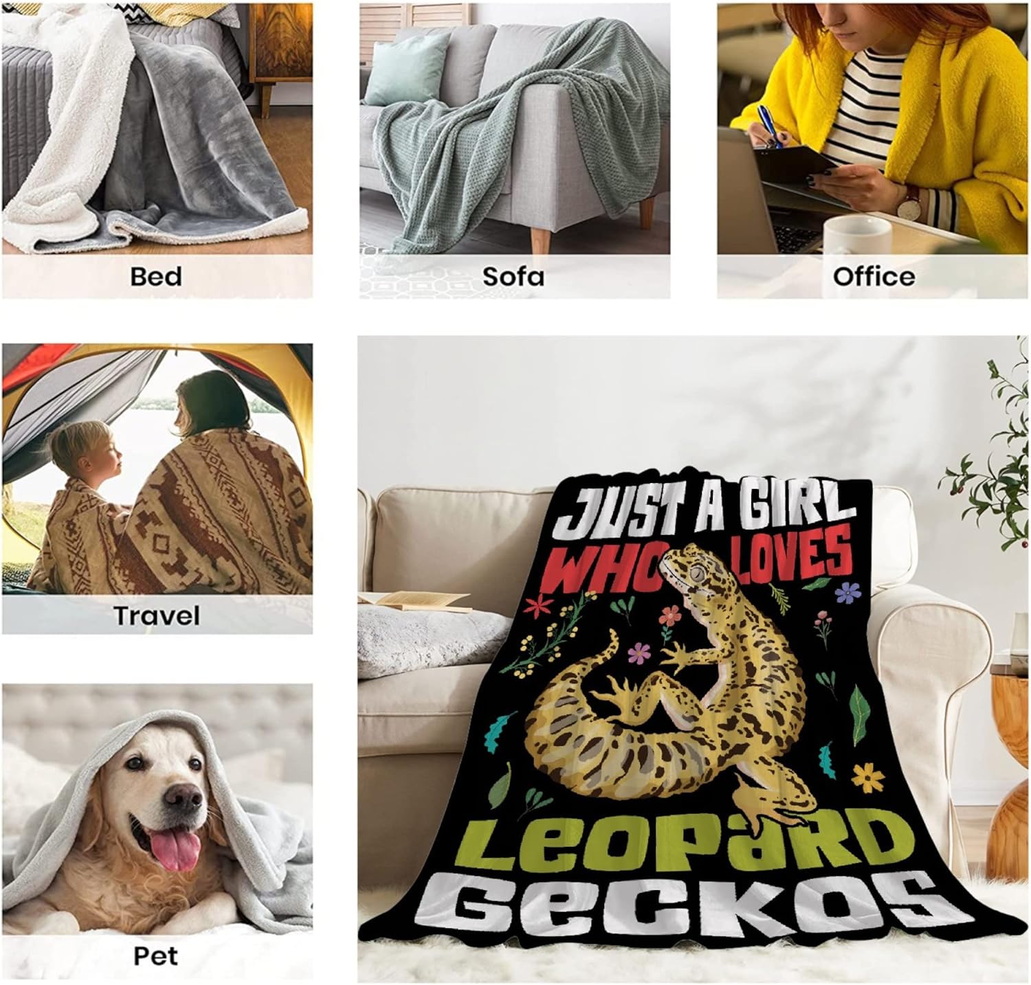 Leopard Gecko Blanket,Funny Gecko Gifts,Just A Girl Who Loves Leopard Gecko Flannel Throw Blanket,Super Soft Cozy Blanket,Fuzzy Warm Cozy Bedding Blankets for Couch Bed,40"x50"-Throw Size for Kids - Image 7