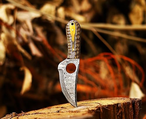 Miniatura 3 de Ancilla Cuchillo de caza de Damasco hecho a mano - Cuchillo de camping EDC - Mini cuchillo de bolsillo de hoja fija - Cuchillo de espiga completa,