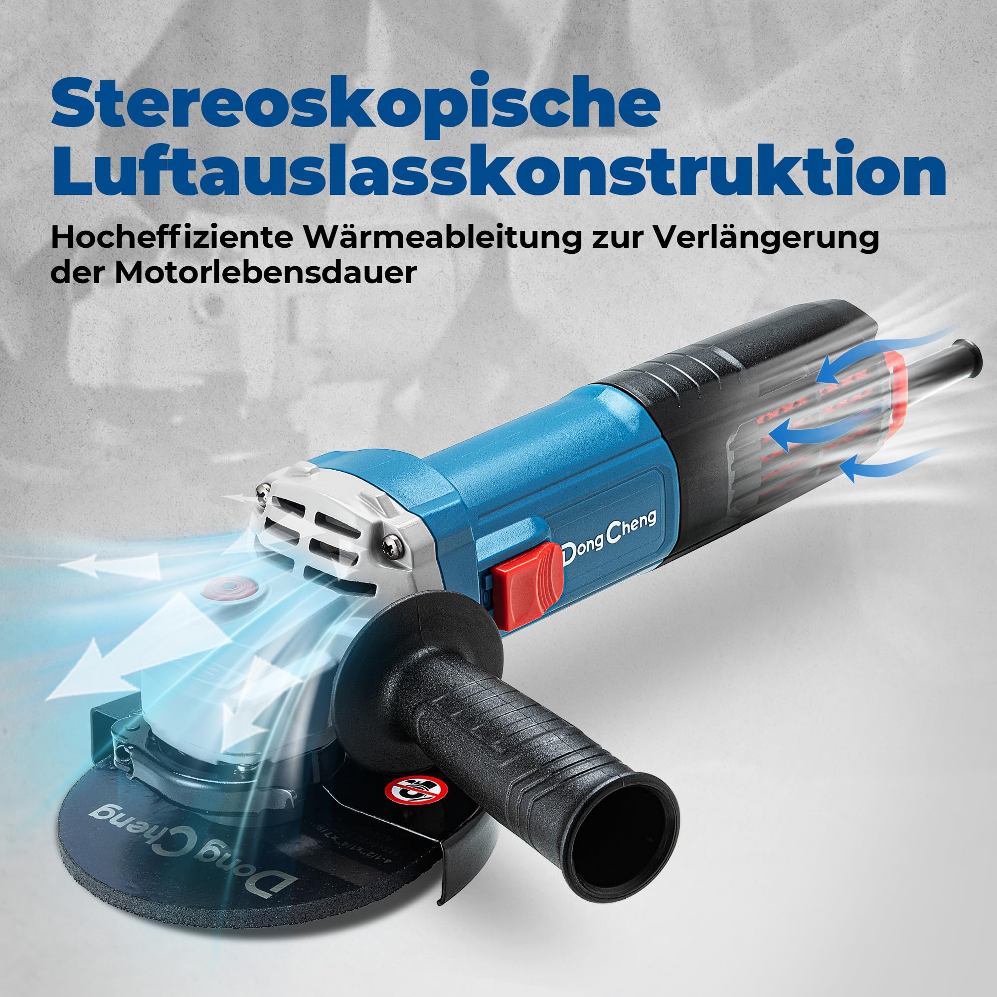 DongCheng Szlifierka kątowa 1100 W, 125 mm, prędkość biegu jałowego 11 800 obr./min, osłona szybkiego zamknięcia, uchwyt, 2 tarcze szlifierskie, 2 wachlarzowe tarcze szlifierskie, 2 tarcze tnące