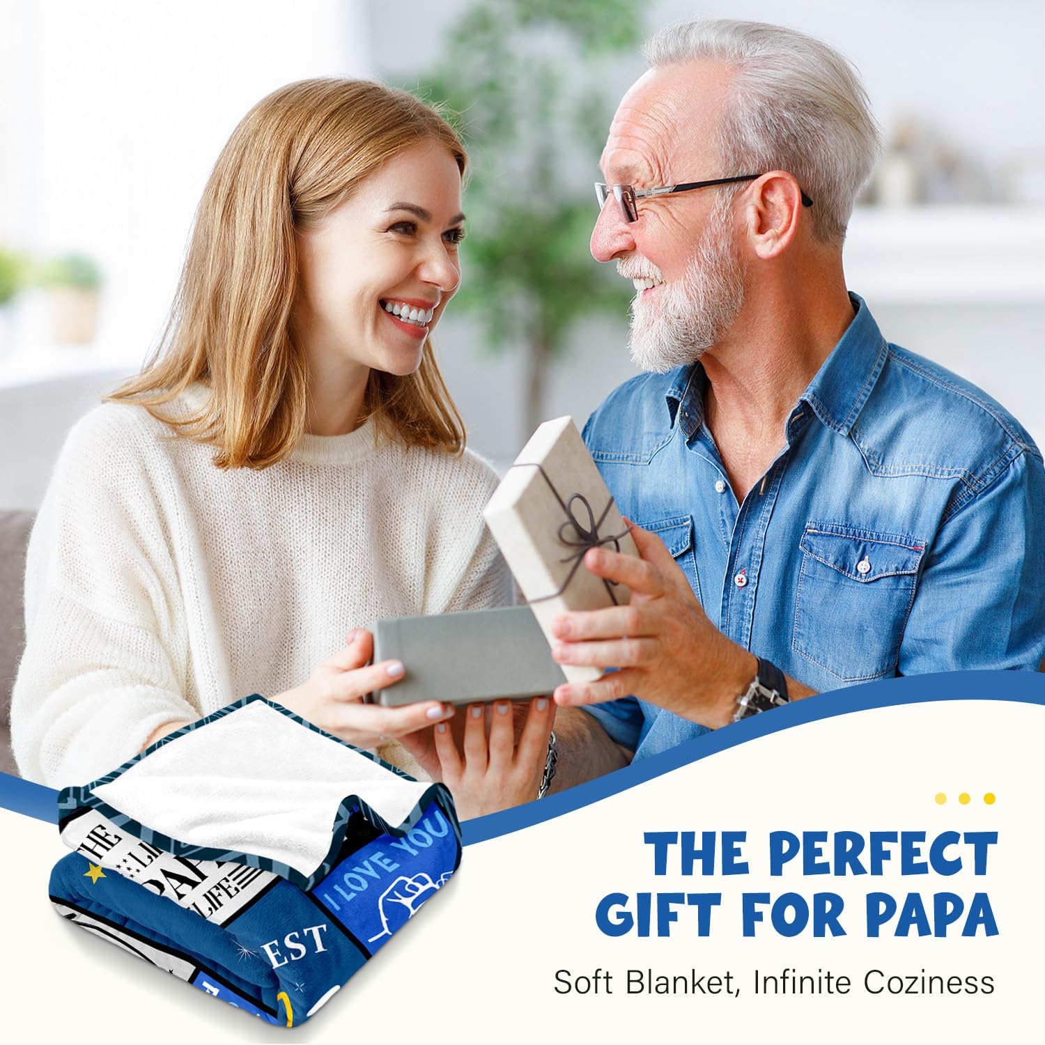 Papa Fathers Day Blanket Gifts - Papas Birthday Gift - Unique Christmas Valentines Day Birthday Gifts for Papa from Grandkids Grandchildren Granddaughter - Best Papas Ever Gift Blanket 50"X60"