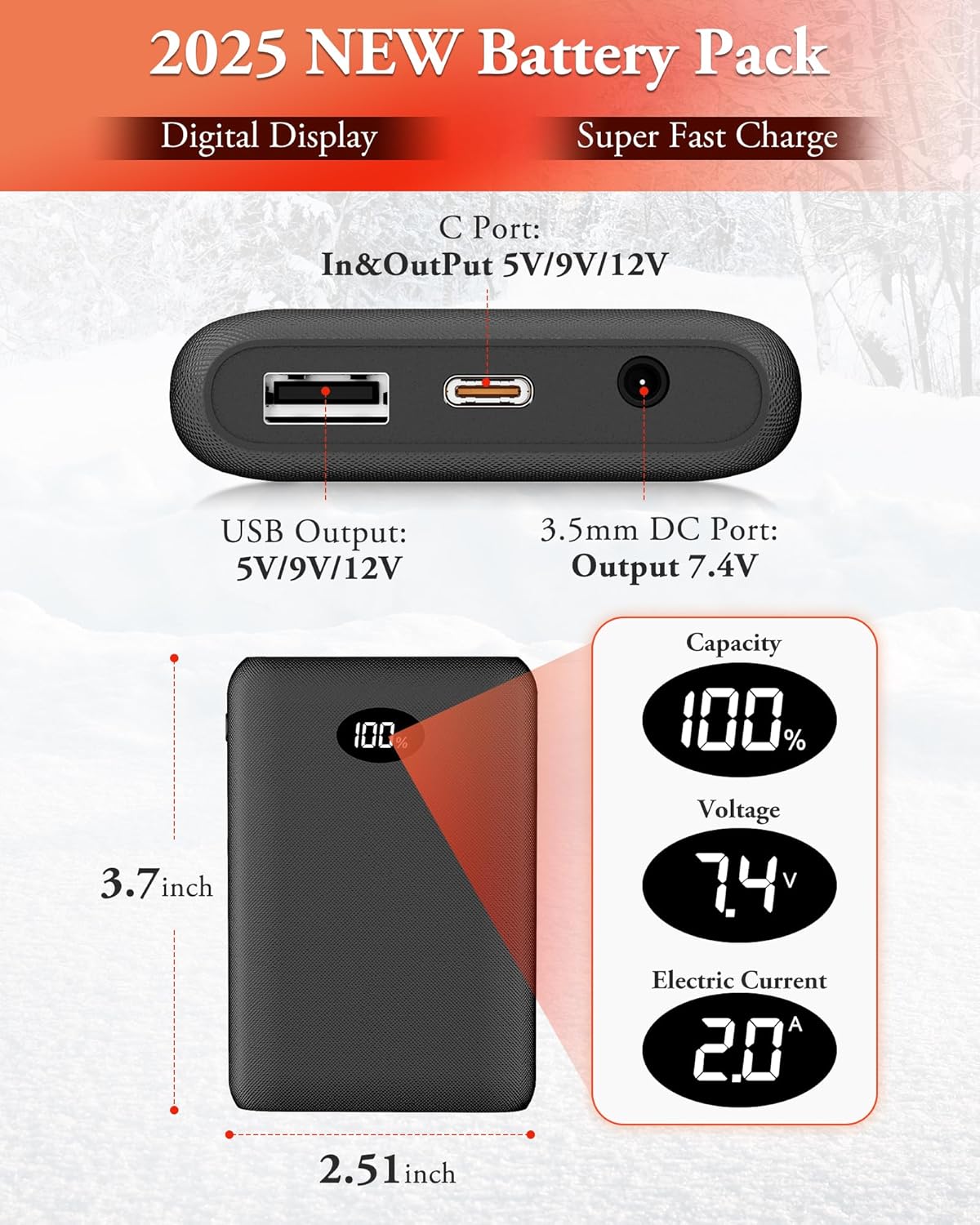 Heated Pants for Men Women with Battery Pack Included DC 7.4V & USB 5V Double Heat Electric Heated Pants for Outdoor