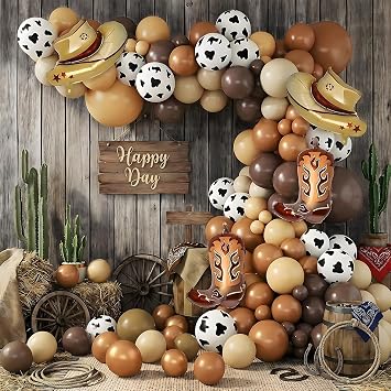 YQUQWN Western Cowboy Balloon Arch Kit Western Cowboy Party Decorations Cow Print Ballonns for Farm Theme Party Supplies Baby Shower Wild West Country First Rodeo Birthday Party Decorations