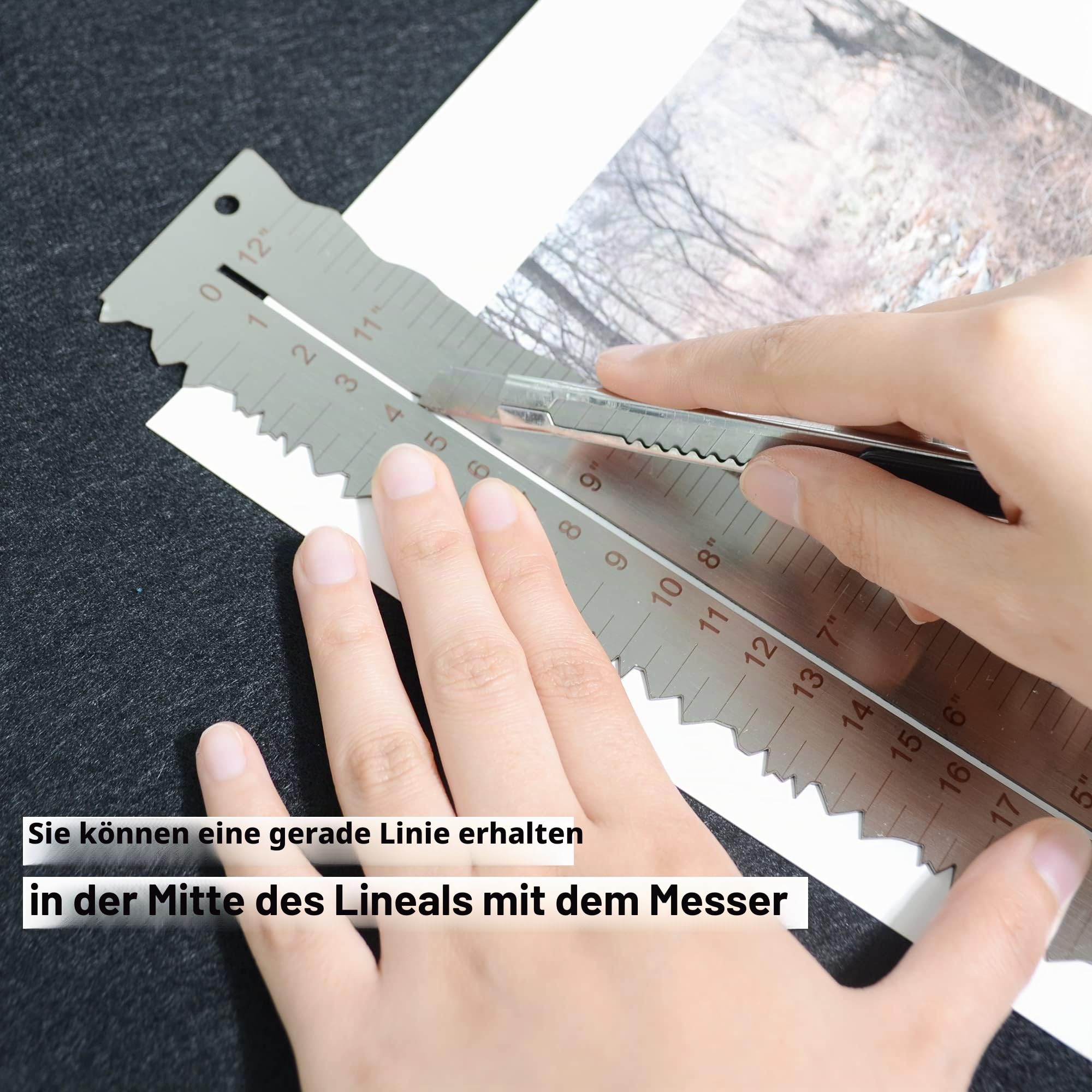 3 x Edelstahl-Papierreißlineal zum Schneiden von Papier auf gewellte Linien, gezackte und unregelmäßige Kanten, 30,5 cm Messwerkzeug für Ingenieurschule, Büro, Architekten und Zeichnen.