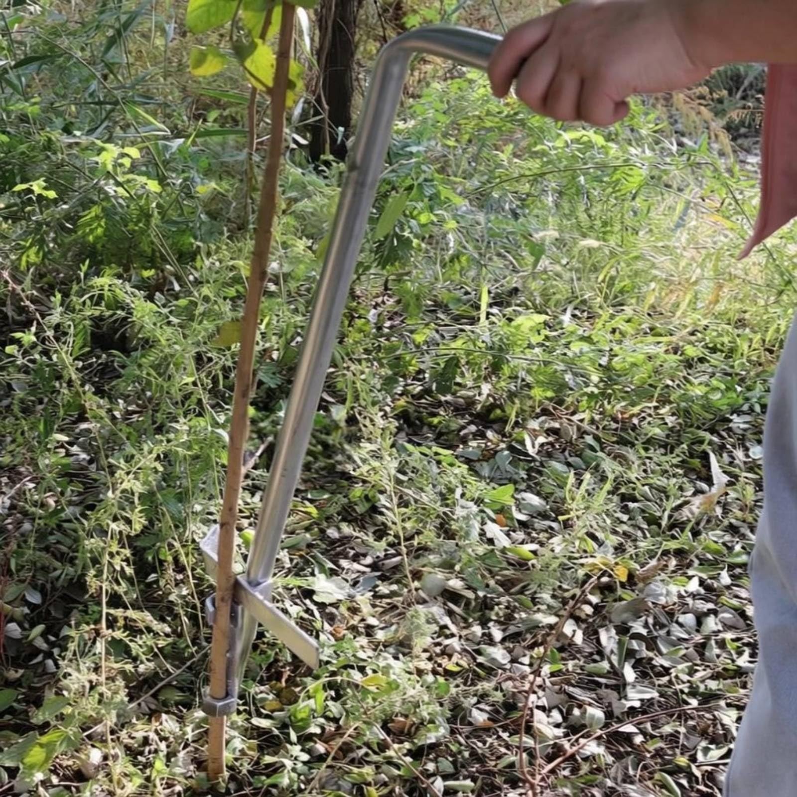 Palo di Sostegno Manuale Attrezzo per Infilare da Giardino in Acciaio con Manico Ricurvo E Testa di Fermo Adatto a Allestimento Orto E Cura Vegetali