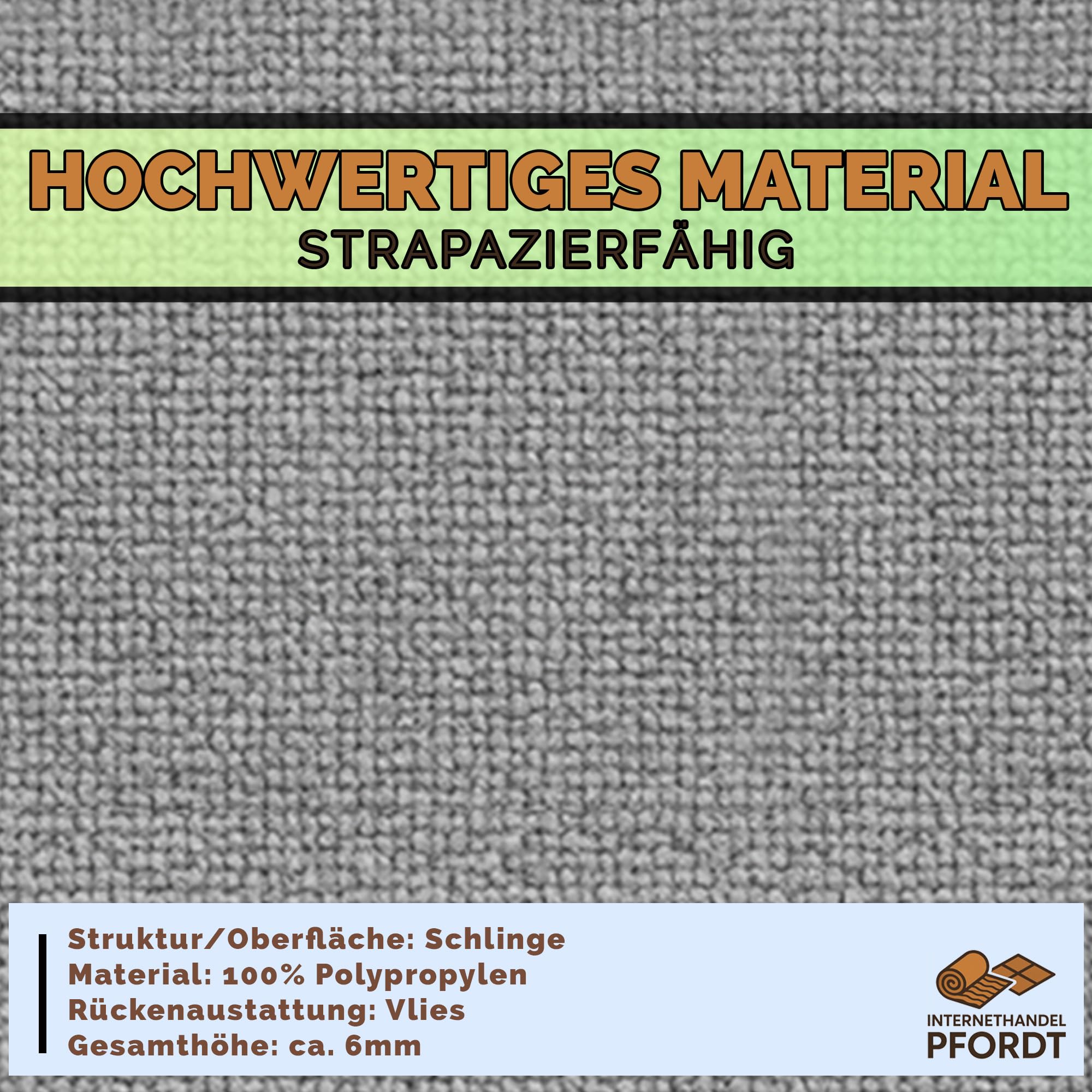 Teppichboden Feinschlinge Grau, 550x200 cm, Teppich Meterware für Wohnzimmer und Schlafzimmer, Fußbodenheizung geeignet
