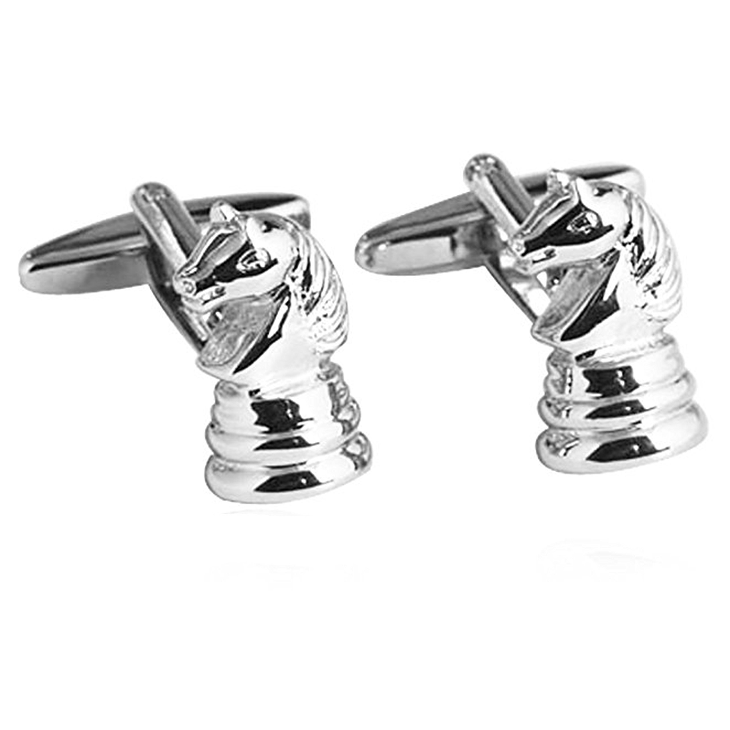 Knight in Chess Cufflinks Set Platinum Plated Men Shirt Cuff Button Fashion Cuff Studs (StyleA)