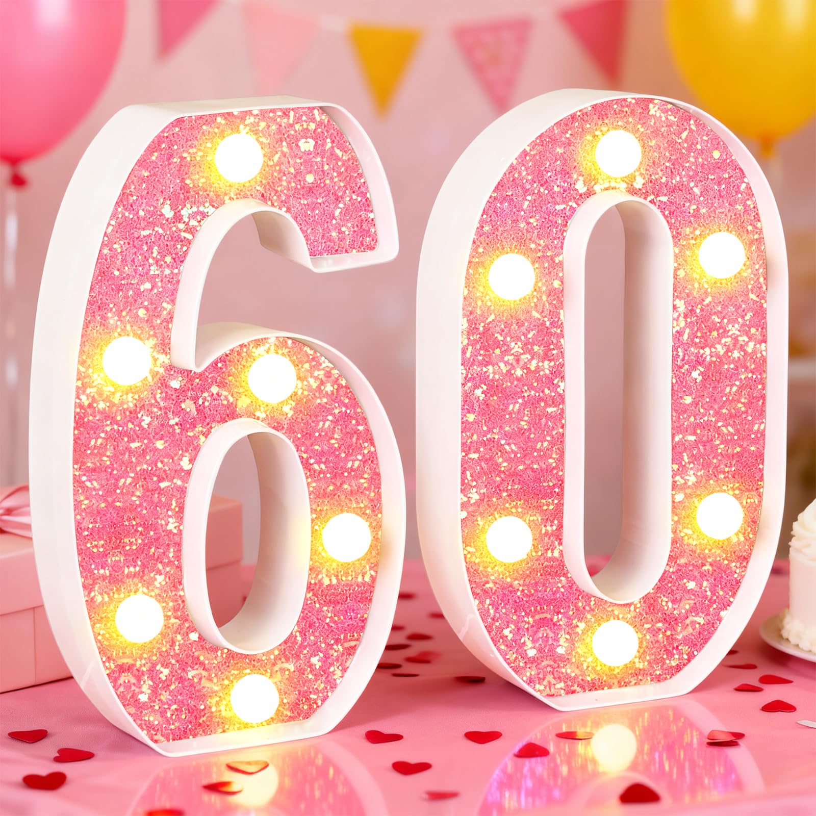 60th Birthday Decorations LED Light Up Numbers, Pink Marquee Lights Number 60 Sign for Girls Birthday Party Anniversary Home Decor — image 1