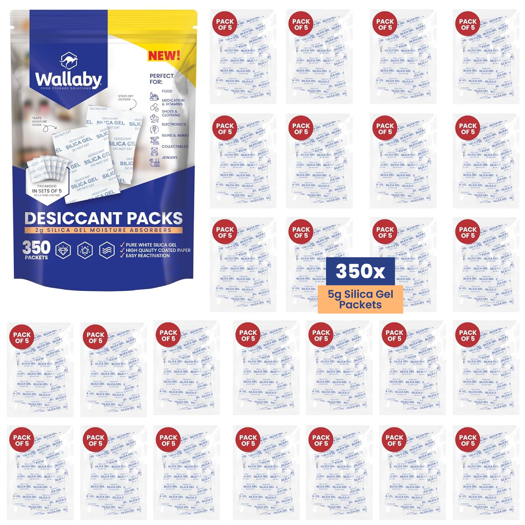 Wallaby 5g Food Safe Desiccant Packets for Moisture Control (350-pack)