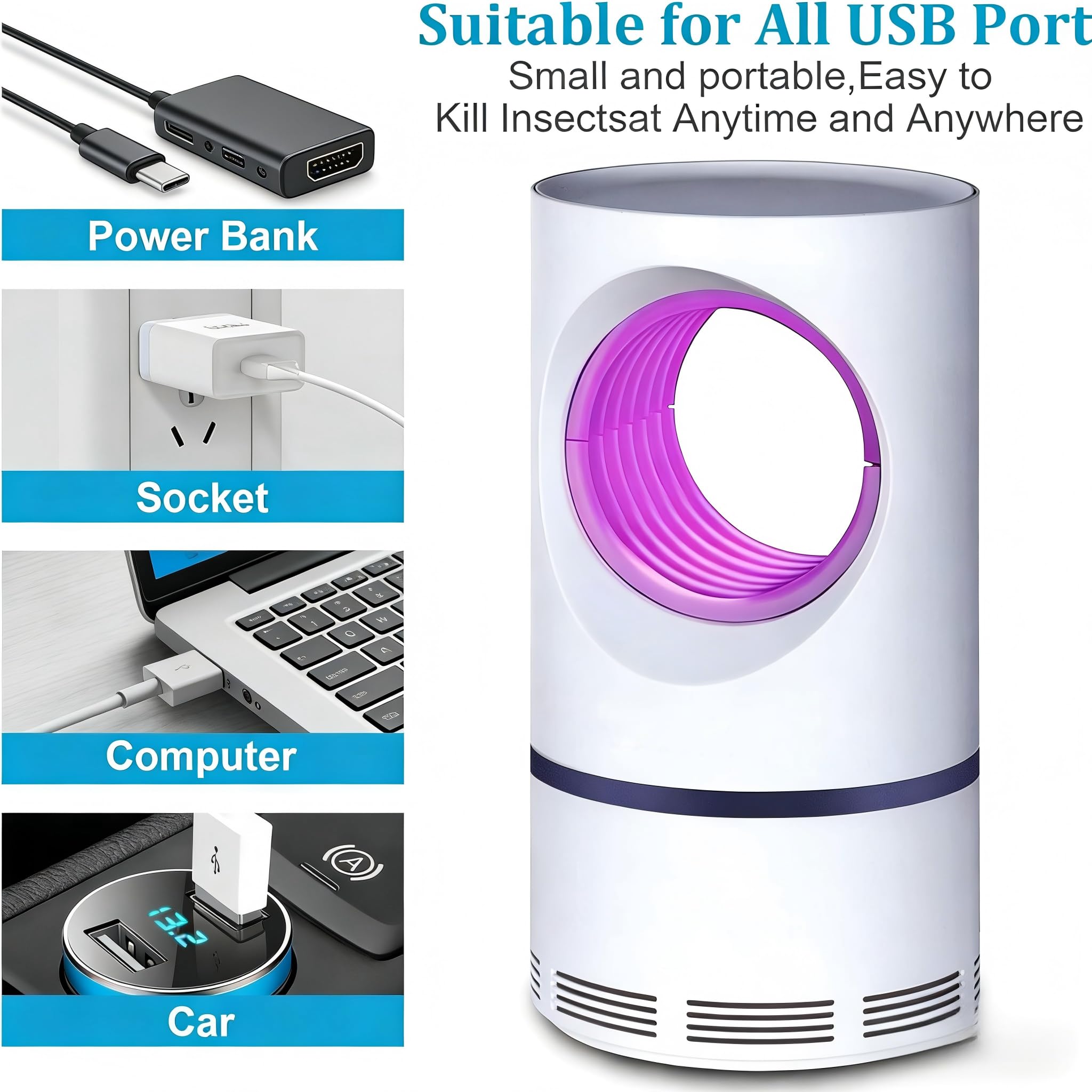 Lampada Antizanzare,Lampada per Zanzara 2026,Antizanzare Elettrico da Interno,USB Zanzariera Elettrica Portatile Antizanzare Lampada Interni con Luce UV,Alto-efficiente Trappola Zanzare Anti Insetti
