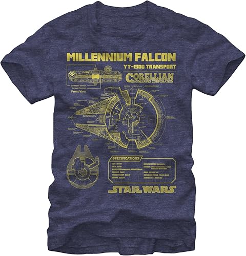 STAR WARS T-shirt Falcon Schematics pour homme, Bleu marine chiné., Taille 3XL