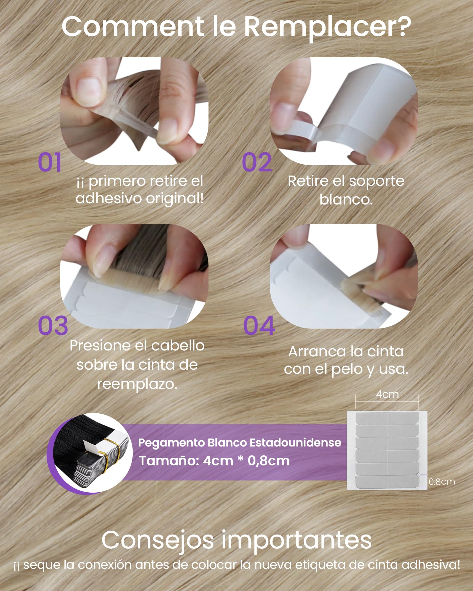 LaaVoo Extensiones Adhesivas Pelo Natural Brown Clair Highlight Dorado Claro 100g 40pcs Extensiones de Cabello Humano Peo Verdad Rubio Claro 40cm Remy #p16/22