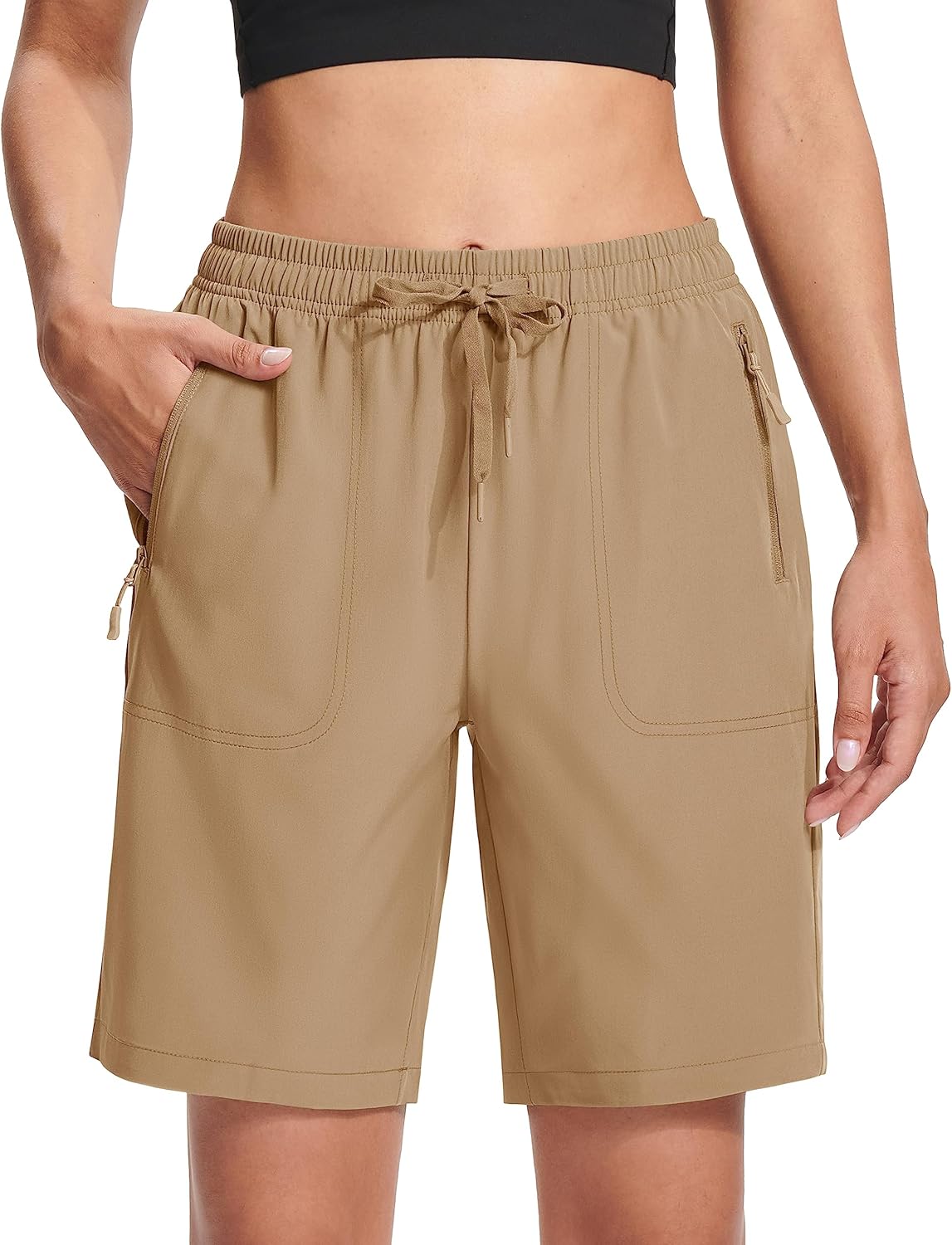 MAGCOMSEN Women's Hiking Shorts Lightweight Quick Dry 8" Golf Shorts Water Resistant with 3 Zipper Pockets