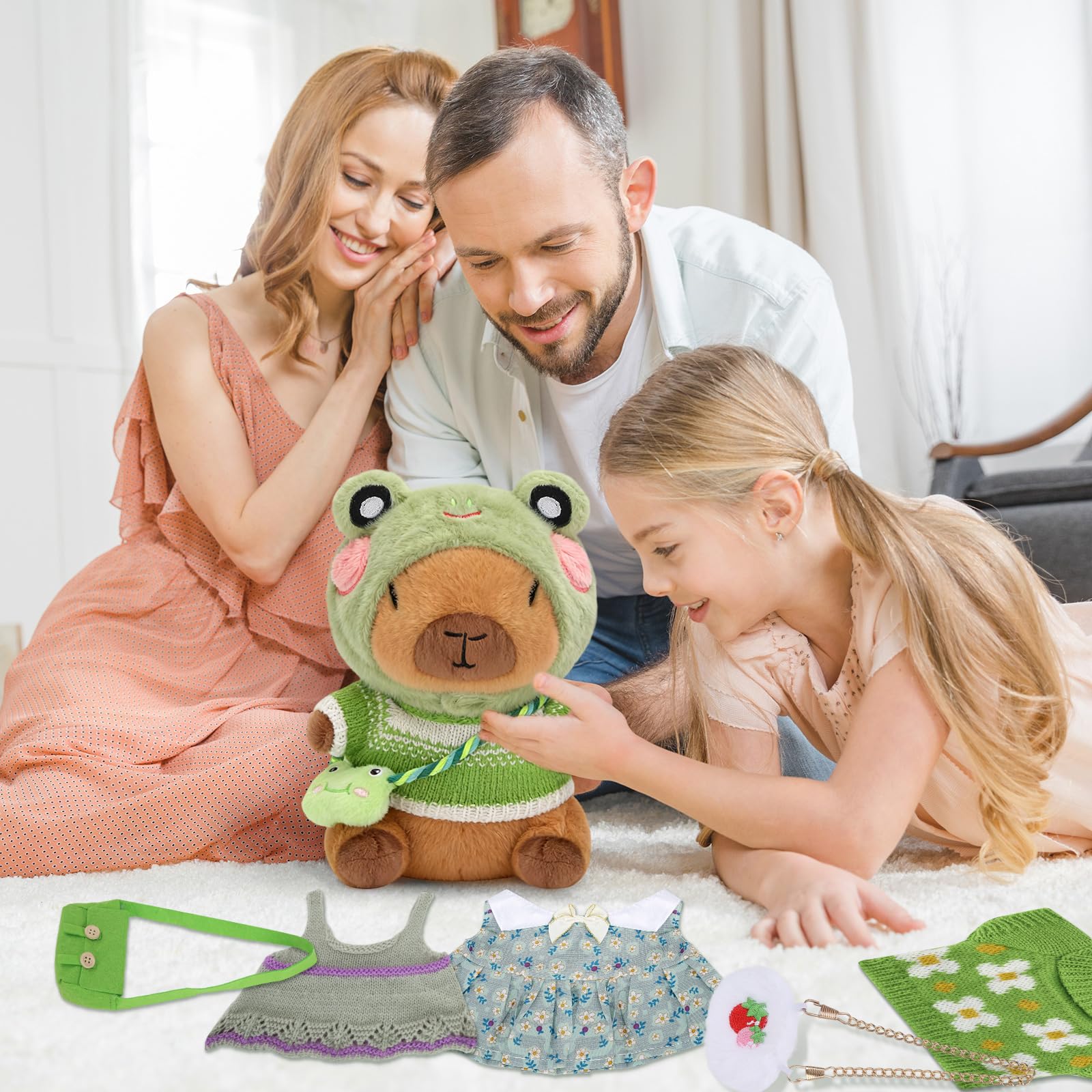 Capibara Peluche con Ropa Sombrero 9 Piezas Simulación Carpincho Peluche Kawaii Capybara Peluche de Capibara Animal de Peluche Carpincho Juguete de Peluche Capybara Regalo para Niños y Niñas