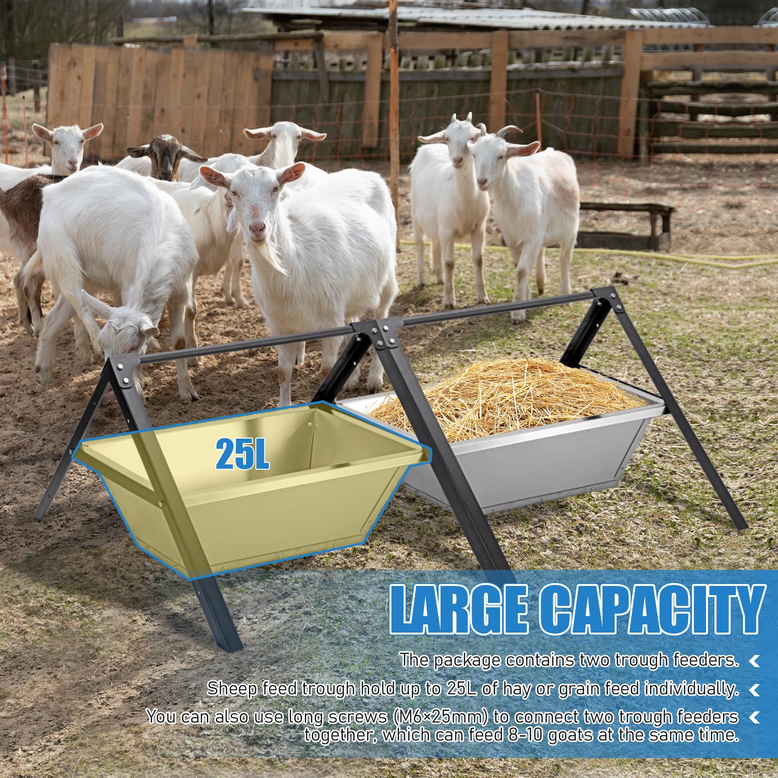 Mangiatoia per Fieno 2 in 1 per Capre 120cm Grande Capacità Portatile Mangiatoia per Cereali e Fieno per Pecore Capre Cavalli Bovini Stalle Azienda