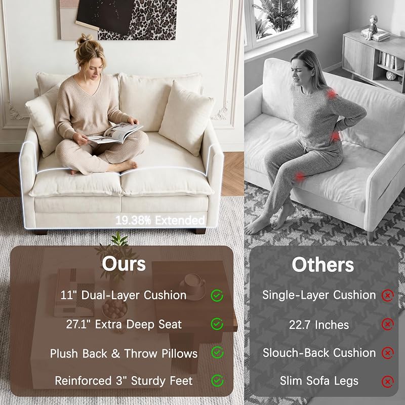 52'' Loveseat Sofa with Ottoman,Cloud Sofa Couch for Living Room image 6