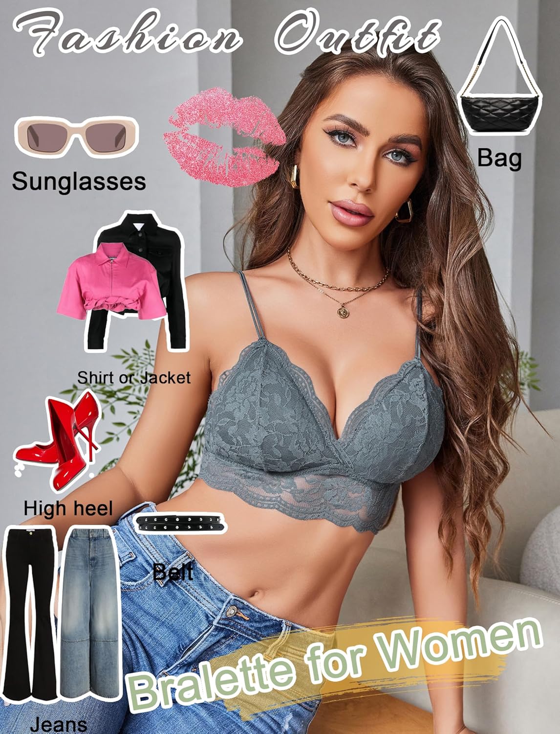 Avidlove Lace Bralette for Women V Neck Tank Top Spaghetti Strap Tube Slim Camisole Lingerie with Detachable Padded - Image 3