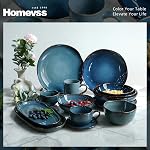 Highland 16pc Dinnerware Set, Unique Organic Shape Double Bowl, Stoneware Plate & Bowl Dish Set Service for 4, Scratch Resistant, Microwave & Dishwasher Safe, Natural Reactive Glaze, Blue
