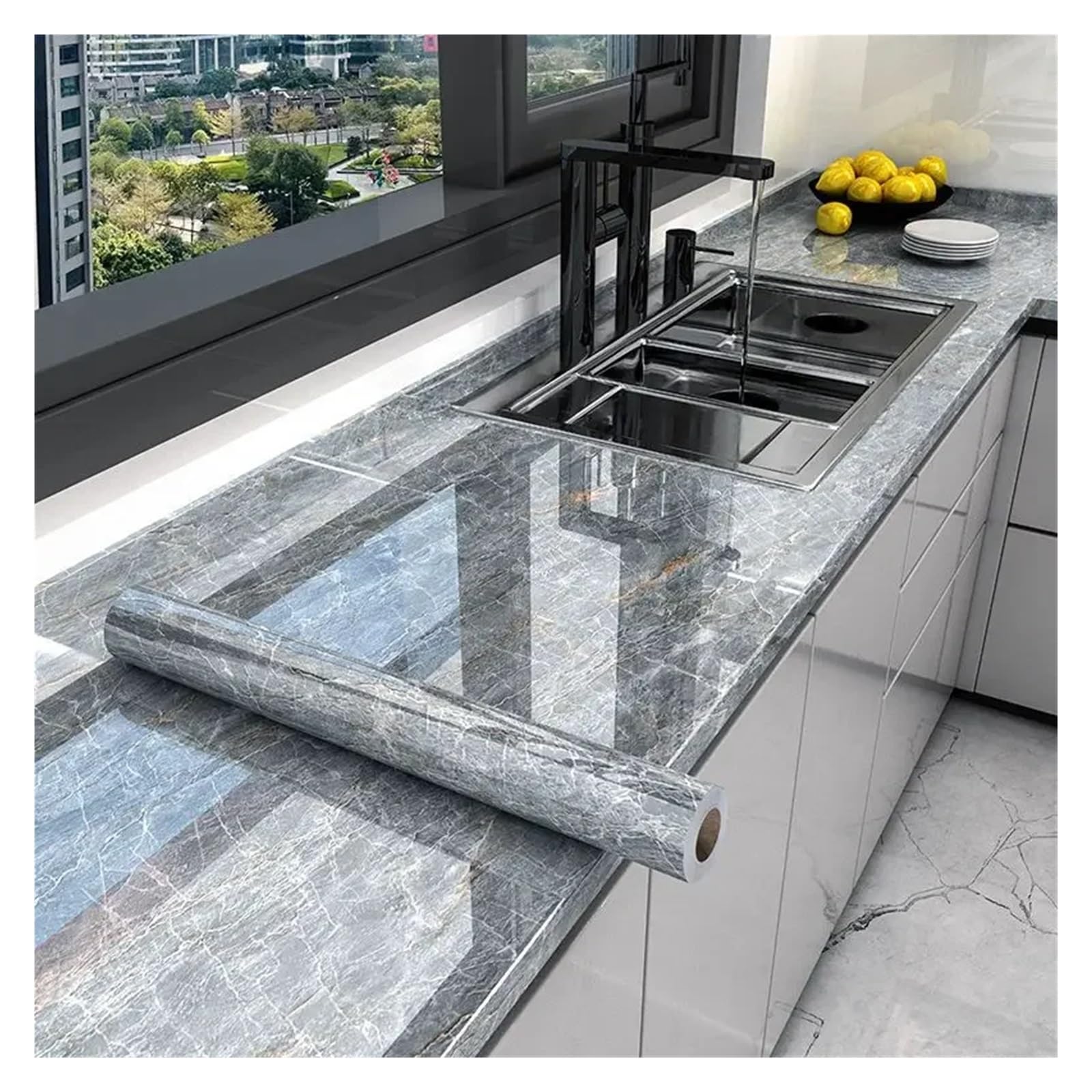 Ayztantine Color 2 Self-Adhesive Wallpaper 10M X 80Cm Marble Self Adhesive Wallpaper Waterproof Oil Proof Kitchen Stickers(,60Cm X 5M)