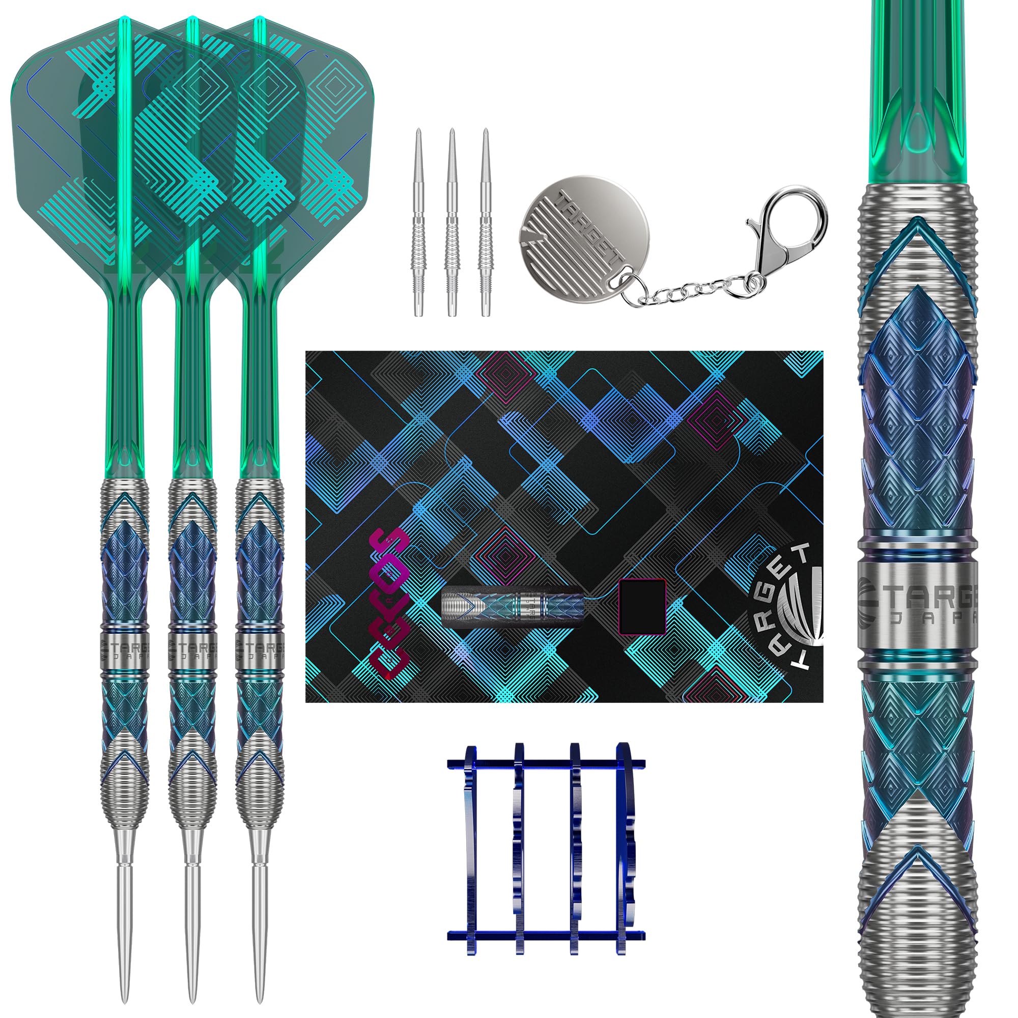 Target Japan Kaze Series Ceros 03 Steel Tip Darts with Kflex, 26G | 90% Tungsten Barrel Dart Set, K-Flex Flights and Shafts, Storm Swiss Points, LNC Point, Stand & Storage Tin Box