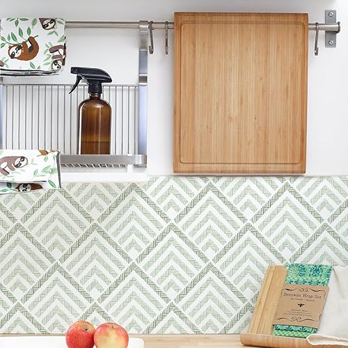 Miniatura 5 de Cohoo Home Papel tapiz geométrico verde y blanco para despegar y pegar, papel adhesivo para armarios y cajones, papel adhesivo bohemio verde y