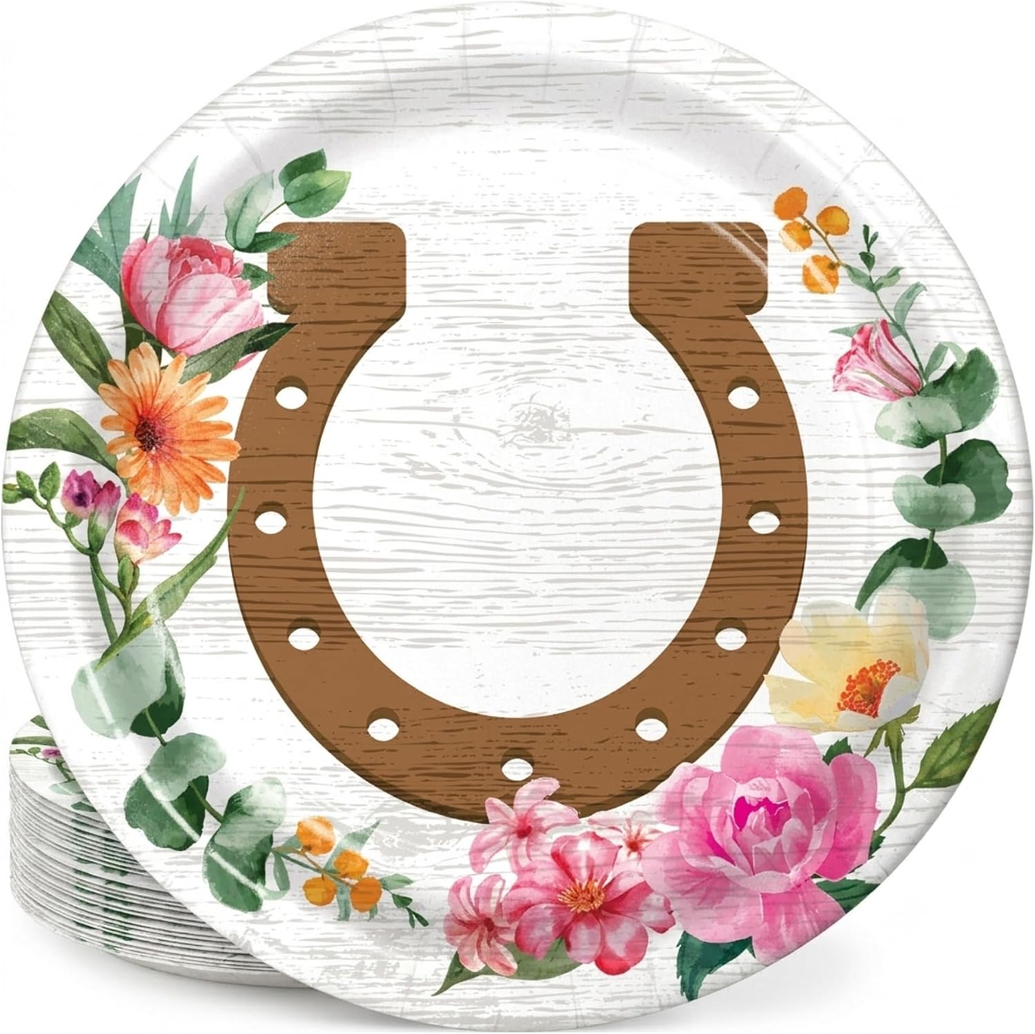 Horse Party Supplies Floral Paper Dessert Plates, 7 Inch, 16 Count