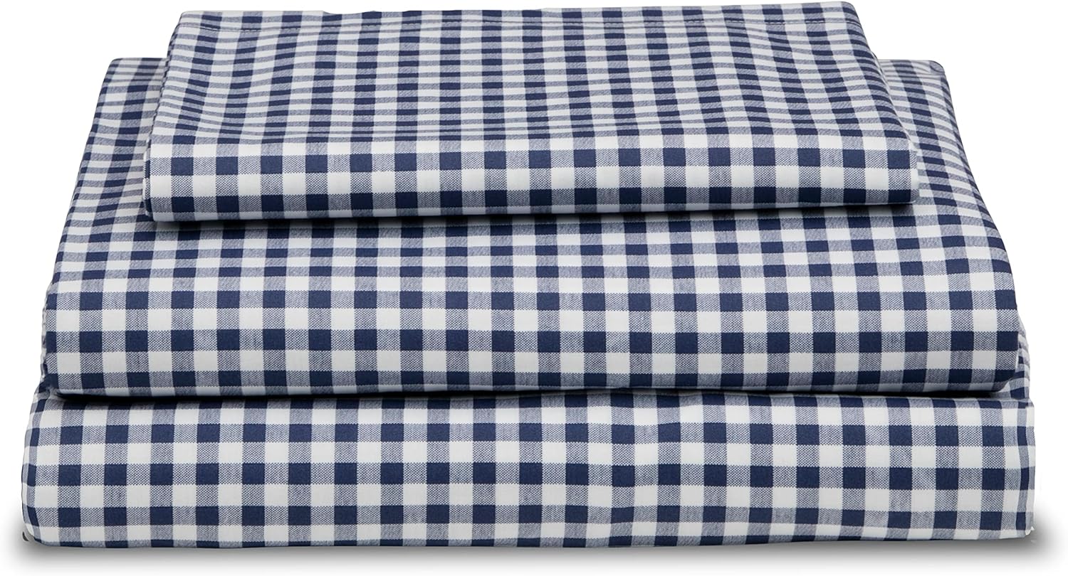Delta Children 3-Piece Twin Sheet Set - Includes 1 Flat Sheet, 1 Fitted Sheet & 1 Pillowcase, Navy Gingham