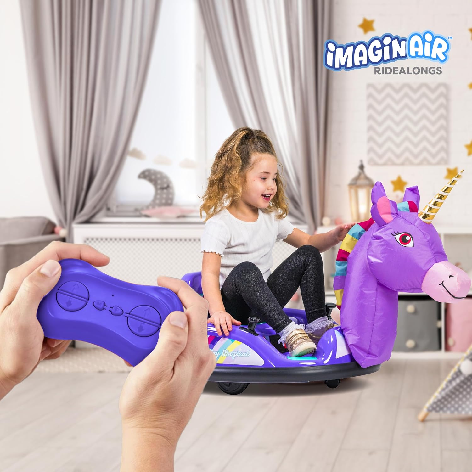 6V Unicorn Toys Bumper Car - Kids Electric Car, Ride On Toddler Toy, Toddler Boys, w/Music, Parent Remote Control, LED Light, 360° Spin, 1 MPH, Auto-inflated, Max Weight of 66lbs, Age 1.5-4