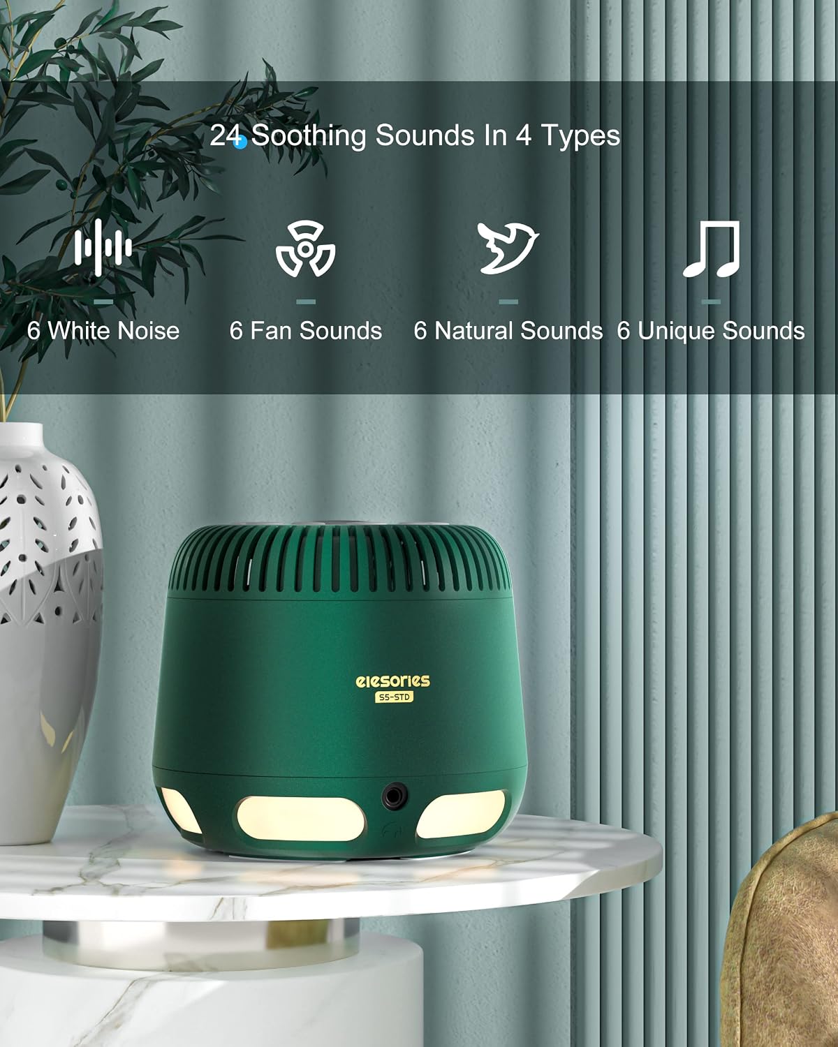 Sound Machine, elesories White Noise Machine with Adjustable Baby Night Light & Wireless Speaker, 24 Soothing Sounds Including White Noise/Fan Sounds/Nature Sounds/Lullaby for Nursery Office Home