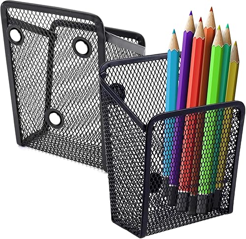Miniatura 8 de Performore Soporte magnético de malla metálica para bolígrafos, soporte para lápices de acero inoxidable negro con imanes, organizador de