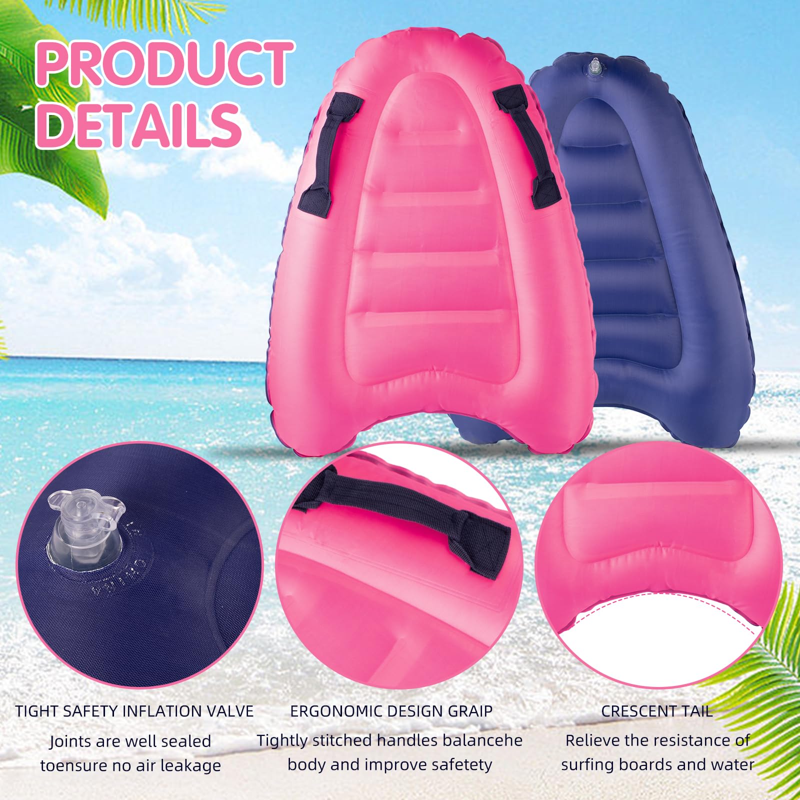 Tabla de Bodyboard Hinchable para Niños 75x65x15 cm Plegable con Asas