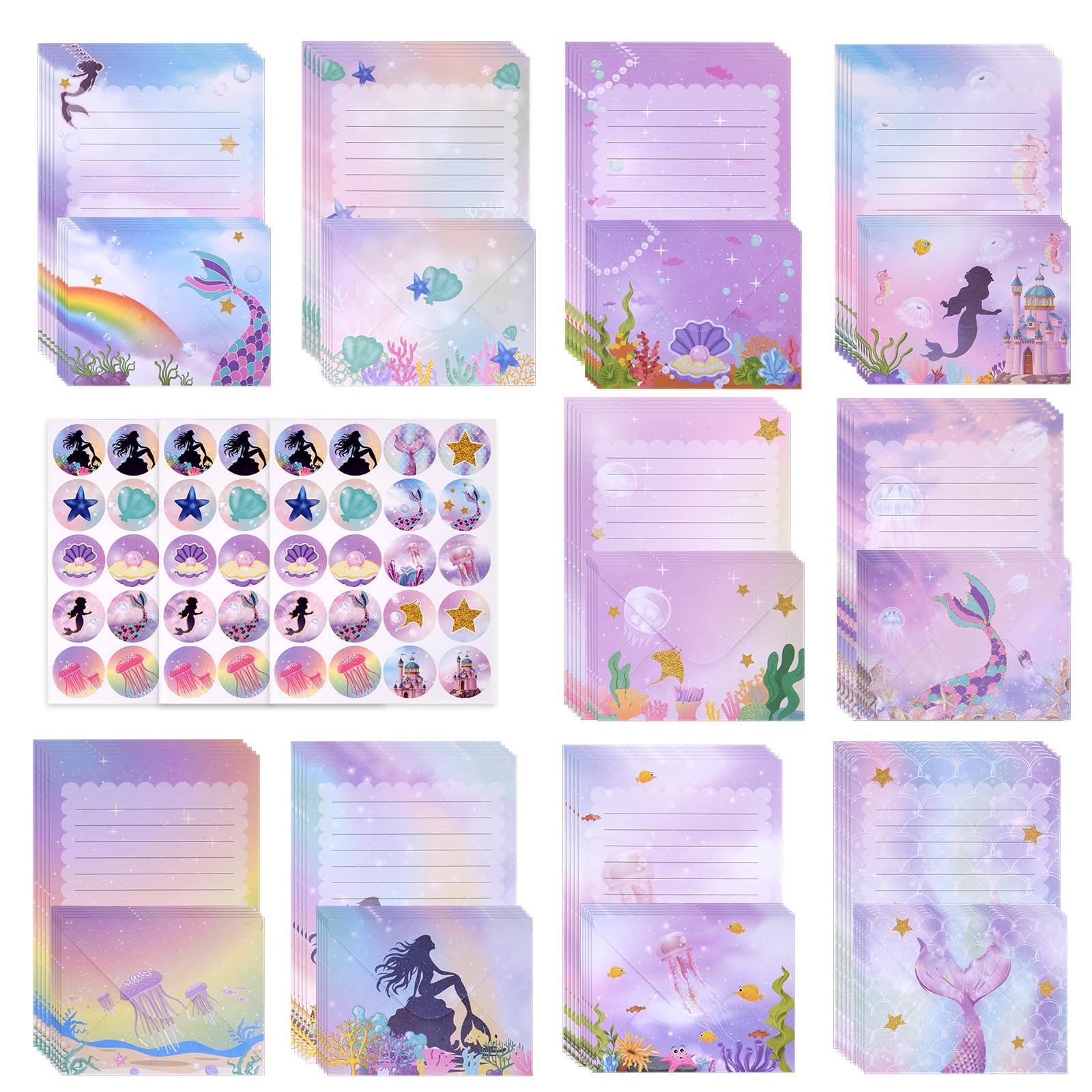 Vicloon Stationery Paper and Envelopes Set, 50Pcs Letter Paper Stationery Paper with 50 Envelopes and 60 Label Seal Stickers Stationery Letter Writing Sets Gifts Invitation Engagement โ image 1