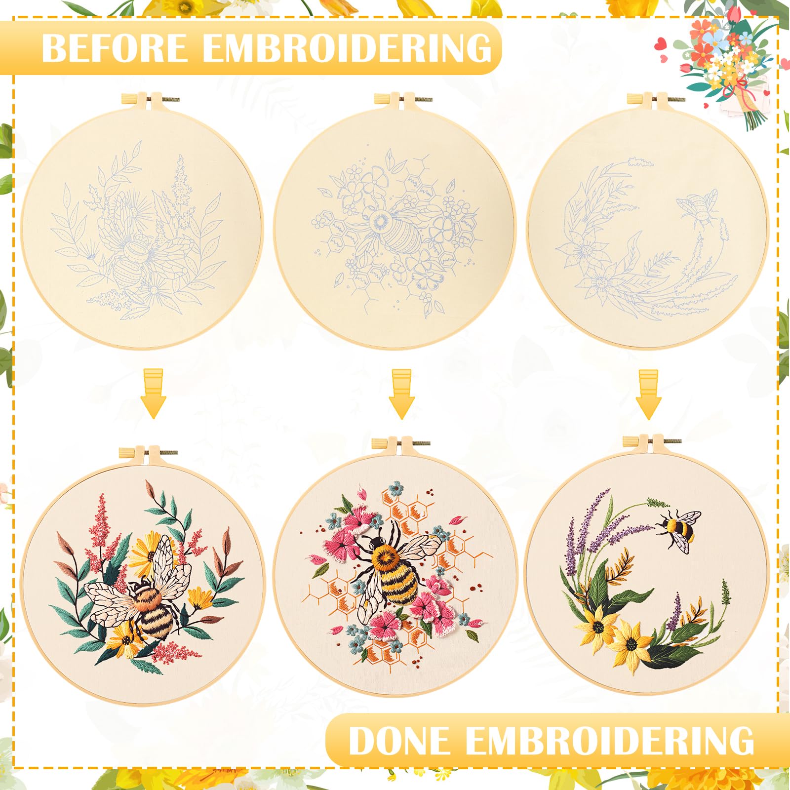 Produktbild von Stickerei Set Anfänger JSRQT 6 Stück Blumen Kreuzstich Set Für Anfänger, Stickerei Set Kreuzstich Stickmuster