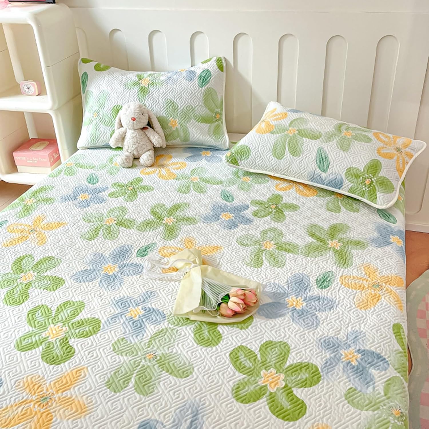 Summer Cool Bed Cover, Full Size Cotton Quilted Twin Quilt Blanket - Dormitory Single Sheet Bedspread for Adult Children Students(H,2.0 * 2.25m)