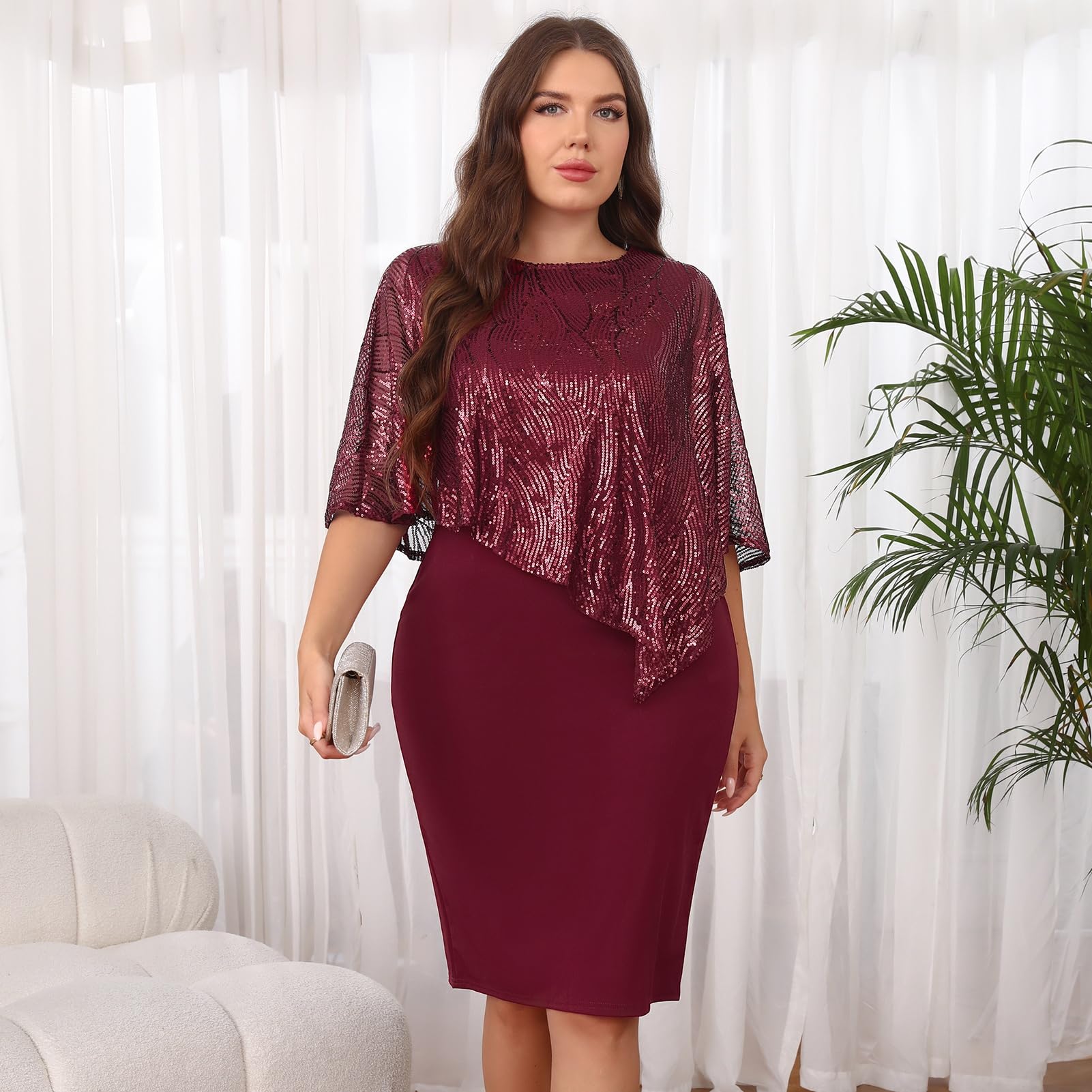 Vestido midi sin mangas con lentejuelas para mujer, vestido de tubo ajustado superpuesto de lentejuelas de gran tamaño, elegante vestido formal para fiesta de noche, cóctel, graduación, boda