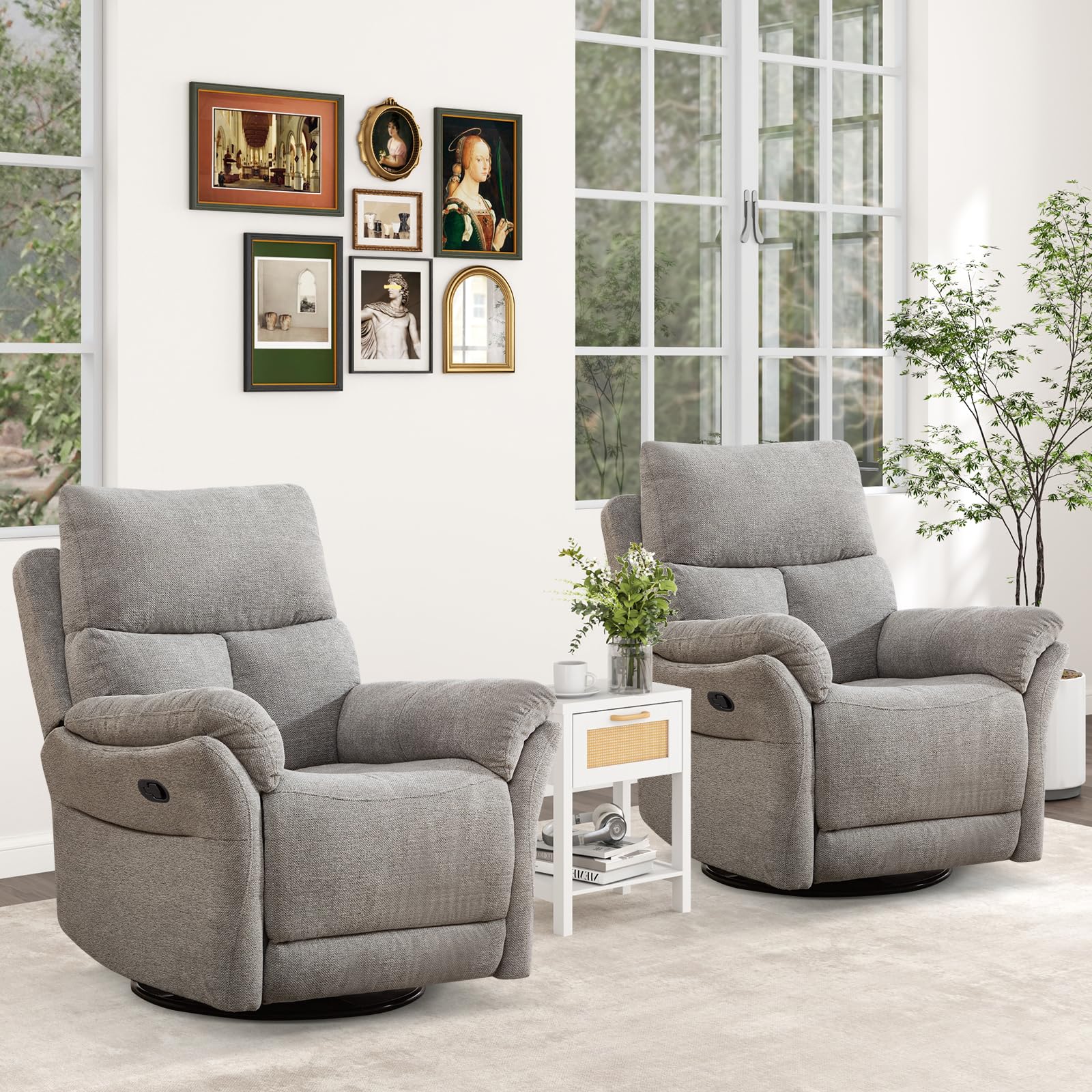 ANJ Swivel Rocker Recliner Chair Set of 2, Manual Fabric Glider Nursery Recliner Chair, Single Rocking Modern Sofa Home Theater Seating for Living