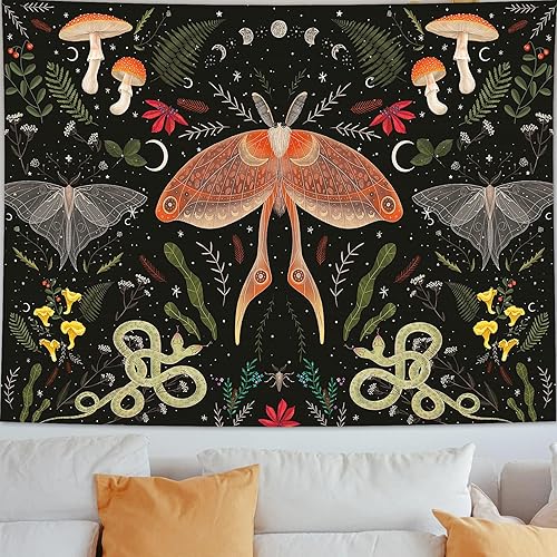 Miniatura 6 de Tapiz de plantas, tapiz de polilla, decoración estética de habitación, tapiz de fase lunar natural, tapiz para colgar en la pared, tapiz floral