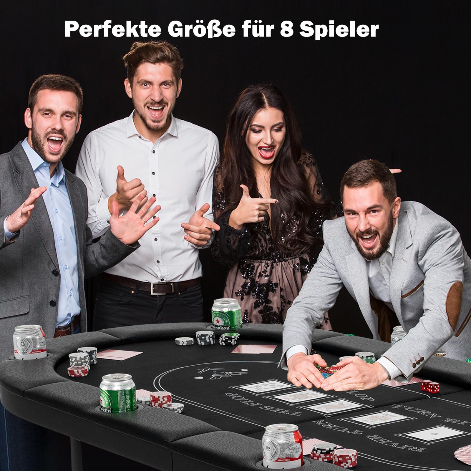 GOPLUS Pokertisch für 8 Spieler 182 cm klappbarer Kartenspieltisch mit Getränkehaltern aus Metall Schwarz