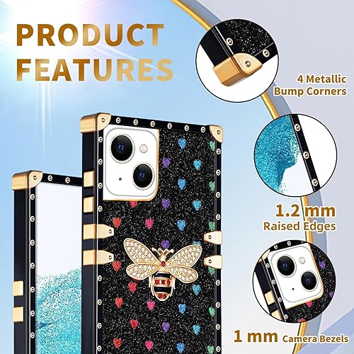 Miniatura 5 de Loheckle Funda para iPhone 15 Pro Max para mujeres y adolescentes, diseño cuadrado a la moda, lindas fundas con soporte de anillo y cordón, elegante