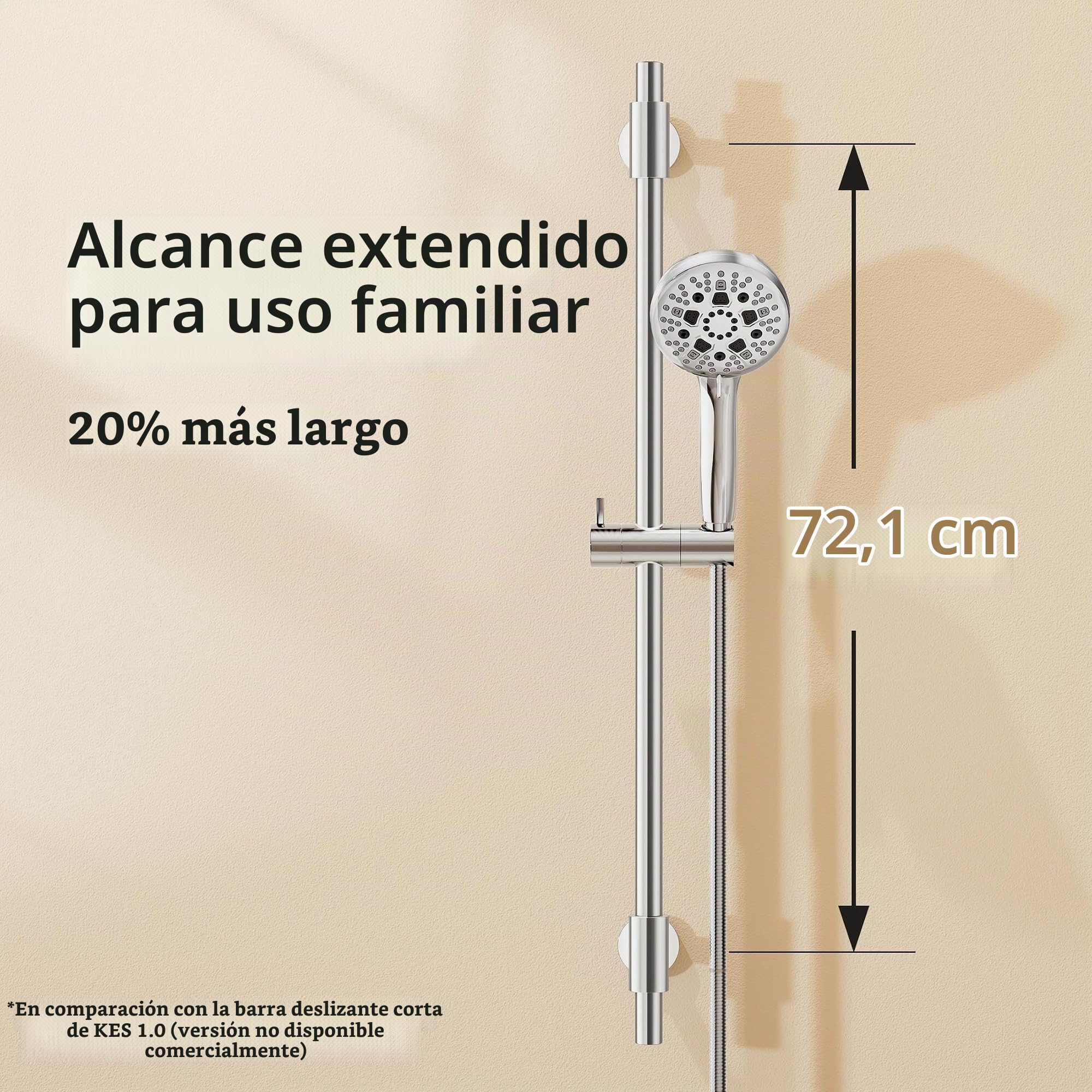 KES Barra de ducha con alcachofa, barra 78 cm