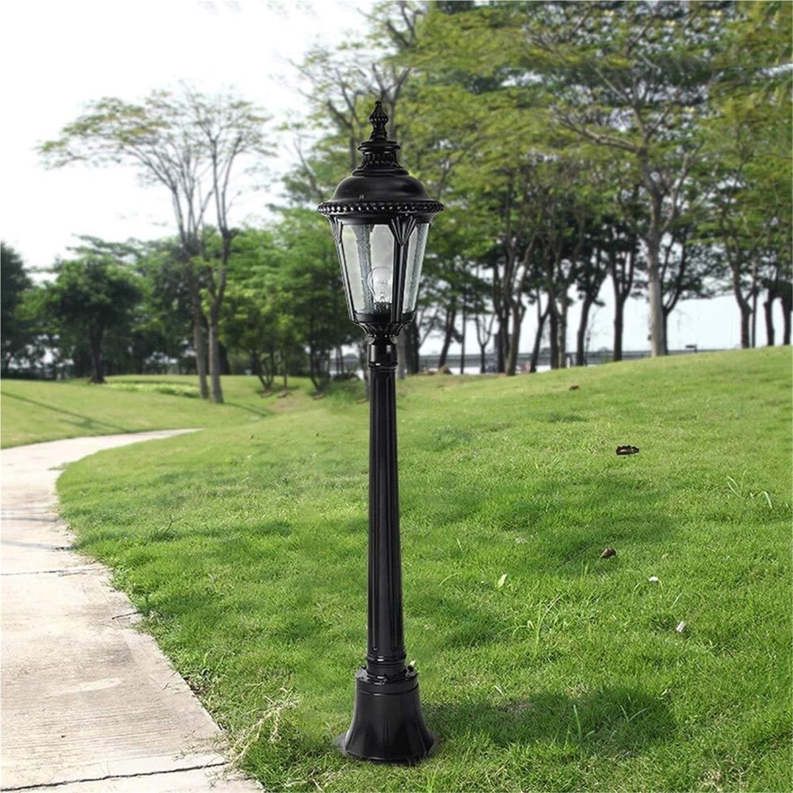 Luces de poste para exteriores, lámpara de poste de luz de poste alto negro de calle E27 tradicional retro al aire libre jardín césped poste luz IP55 impermeable metal aluminio Col, altura 0,85