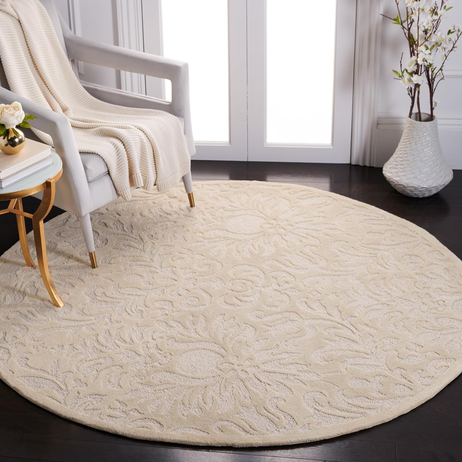 SAFAVIEH Total Performance Collection Accent Rug - 3' x 5', Marine, Hand-Hooked Damask, Non-Shedding & Easy Care, Ideal for High Traffic Areas in Entryway, Living Room, Bedroom (TLP714A)