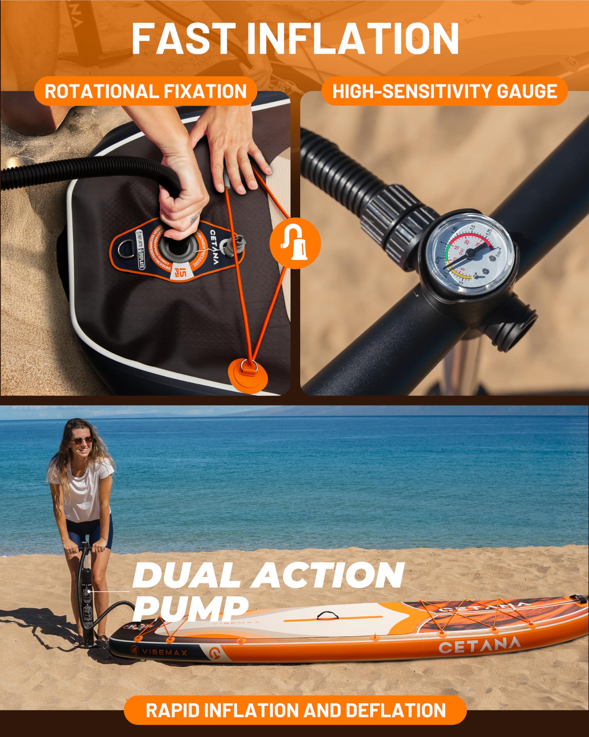 CETANA Tabla de Paddle Surf Hinchable 351cm con Accesorios Incluidos de Primera Calidad, Remo Ajustable, Bomba de Mano, Mochila de Transporte. 351 x 89 x 15 cm, Soporta hasta 204Kg
