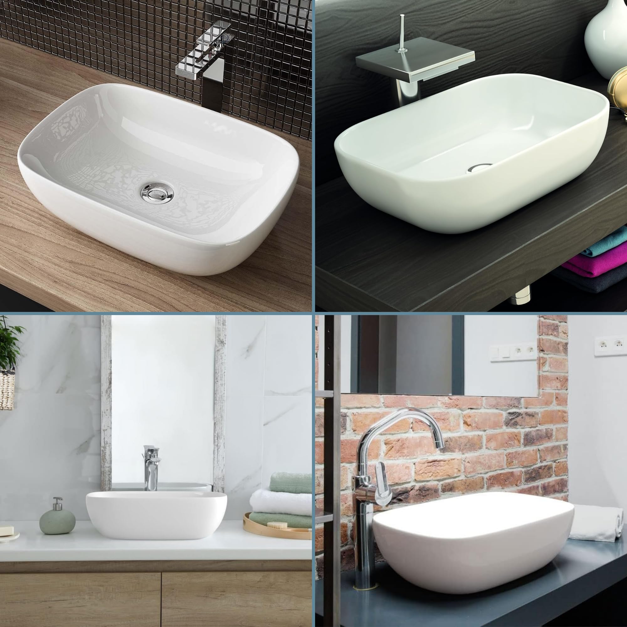MAGIC SELECT Lavabo in Ceramica, Lavabo da Appoggio Bianco, Lavabo Sospeso Bagno Antimacchia, Facile da Pulire con Attacchi Standard. Ideale per Cucina o Bagno. (50x38x14 CM) | Antimacchia, facile da pulire, connessioni standard, 50 x 38 x 14 cm