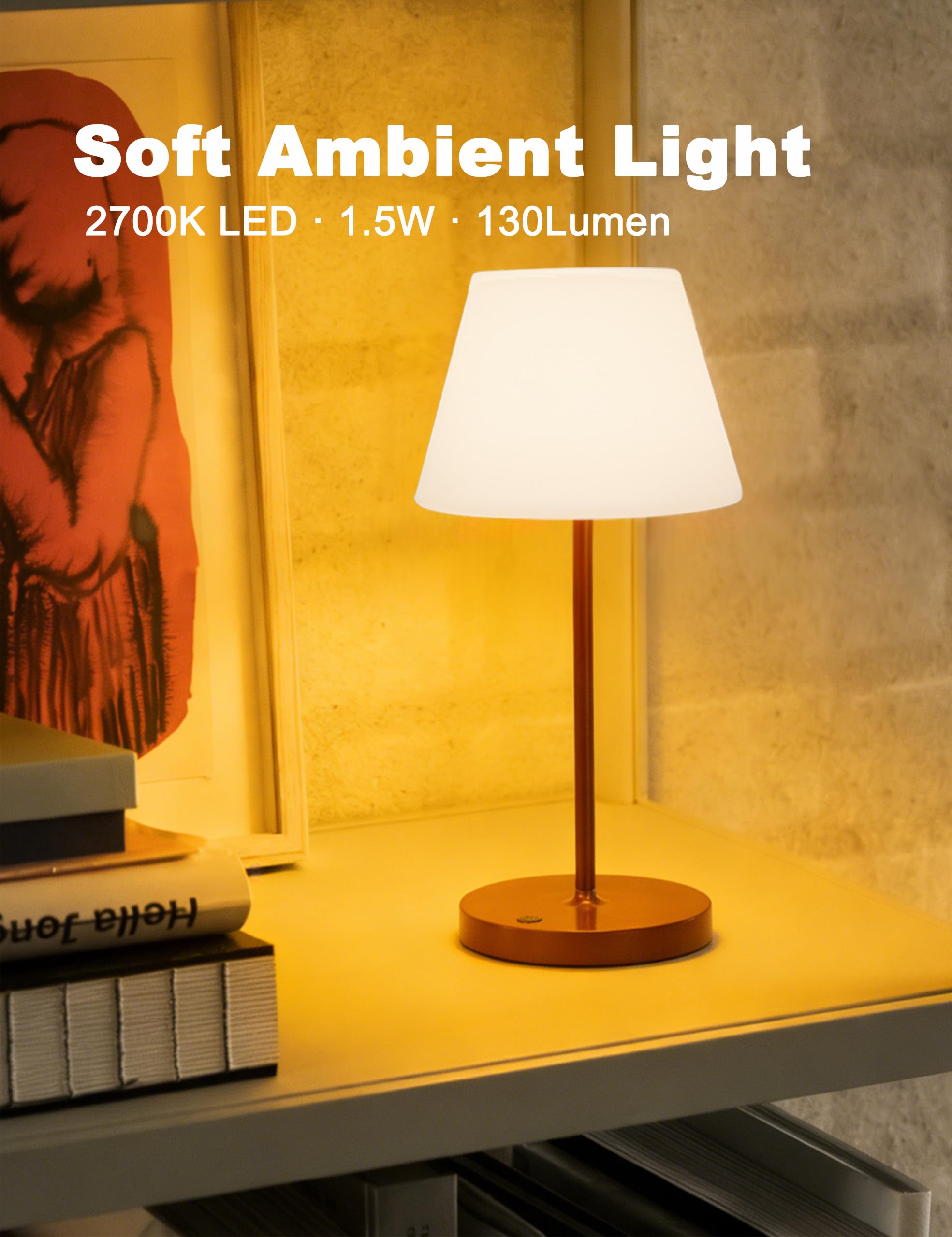 WEILAILUX Kabellose Mini-LED-Tischlampe, wiederaufladbar, 3000 mAh, batteriebetrieben, Duschlampe, wasserdicht, Touch-dimmbar, 2700 K, Nachtlicht für Terrasse, Camping, Esszimmer, Outdoor