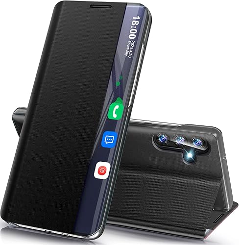 Funda de teléfono para Samsung Galaxy A54 5G, Smart Clear View Window Luxury Slim para Galaxy A54 con soporte, funda protectora de cuero duro de