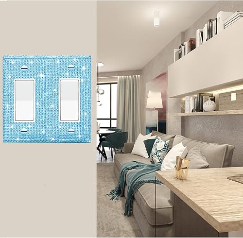 Miniatura 3 de Cubierta decorativa para interruptor de luz con diamantes de imitación azules brillantes, placa de pared, placa de pared con doble palanca, cubierta