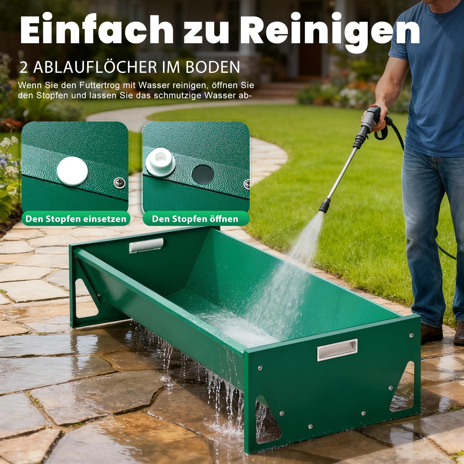 Futtertrog Pferd Metall,Verzinkter Stahl Heuraufe füR Heu & Getreide,100 x 45 x 24cm GroßE KapazitäT,Schwerlast,Stabile,Futterstation für Pferd,Ziegen,Kuh,Schaf,Schwein,Vieh (Grün)