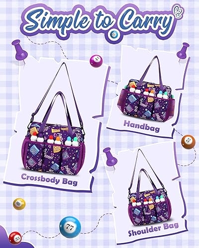 Miniatura 3 de Bolsa de bingo morada con bolsillos para accesorios de bingo, bolsa de bingo para artículos de juego de bingo, bolsa de bingo para marcadores de