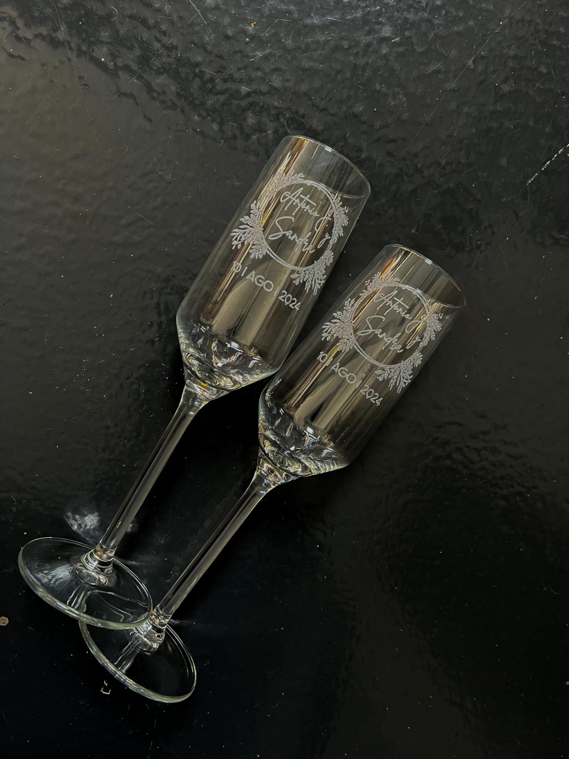 Pack de dos copas de cava personalizadas de cristal con caja - 21cl - Copas champán personalizadas para novios - Regalo de Boda, Celebraciones, Bodas de Oro o Bodas de Plata