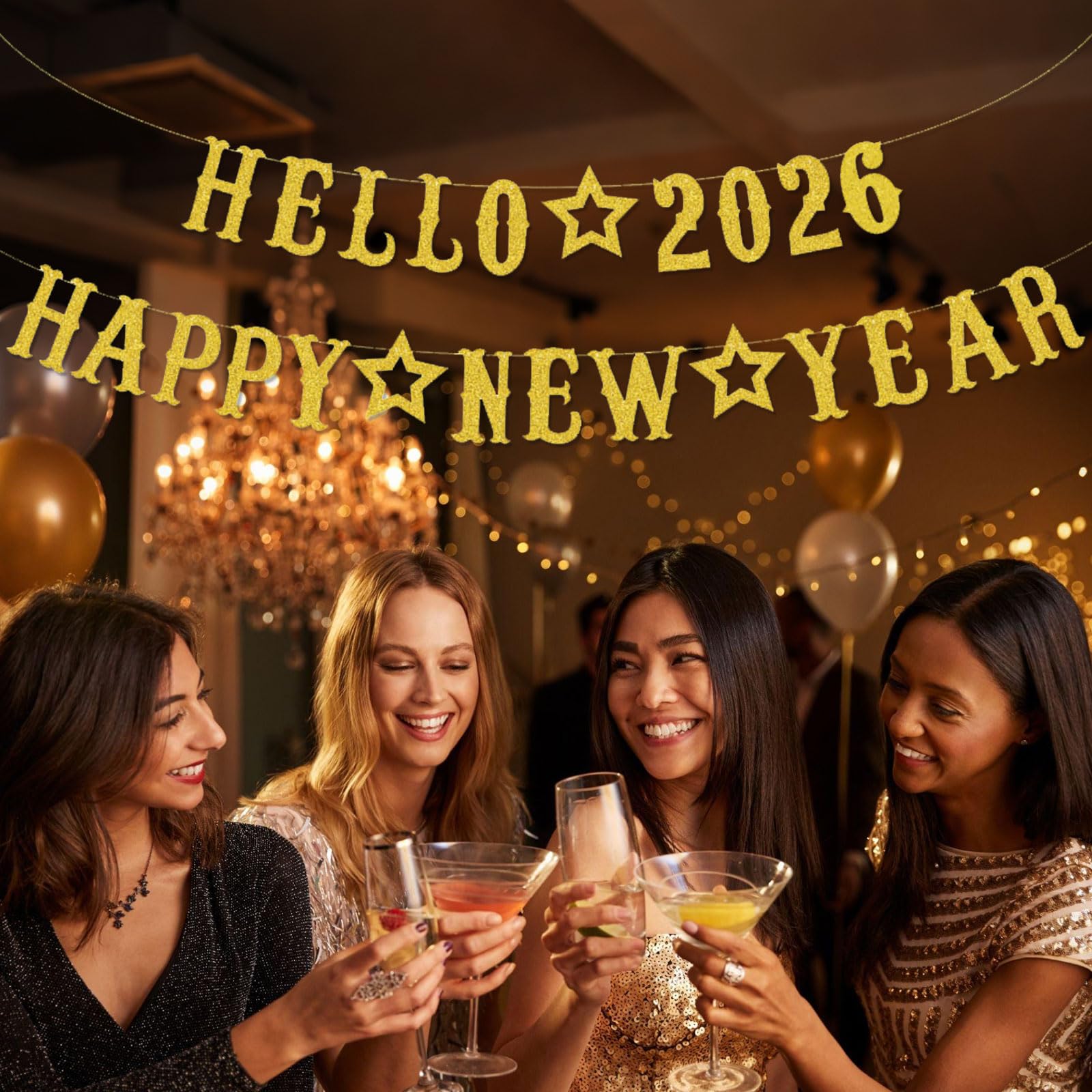 Happy New Year Banner for New Years Eve Decorations 2026,Eve Backdrop with 2026 Sign Hanging Accessories for Party Supplies and Photo Booth Props,Nye Bunting for Party Hanging Oranment - Image 4